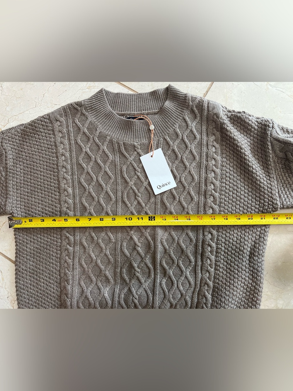 NWT Quince Australian Merino Wool Cable Knit Crewneck Sweater Tan Women's M - Picture 7 of 9